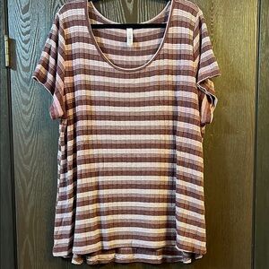 LuLaRoe Pink and Brown Ribbed Relaxed T-Shirt